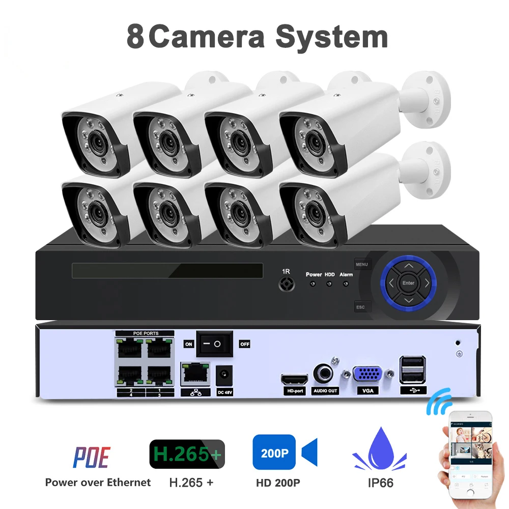 

4CH 1080P HDMI POE NVR Kit CCTV Security System IR Outdoor Audio IP Camera P2P Video Surveillance IP66 Waterproof Set