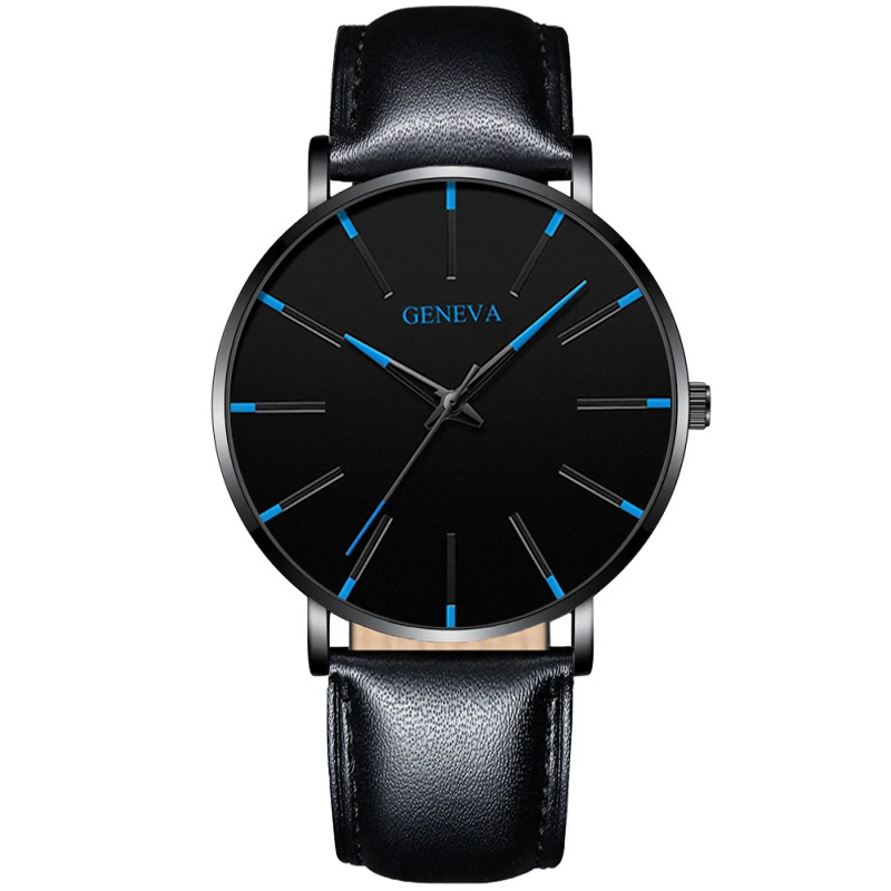 2022 Geneva Minimalist Watch Men Ultra Thin Blue Stainless Steel Mesh Belt Watches Man Business Casual Quartz Wrist Watch 