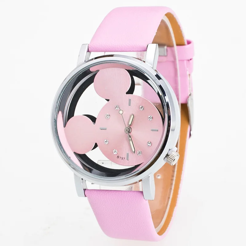 Розовый Reloj детские часы для девочек мультфильм кожа Студенческая девушка часы милые кварцевые часы подарок на день рождения montre enfant - Цвет: Розовый