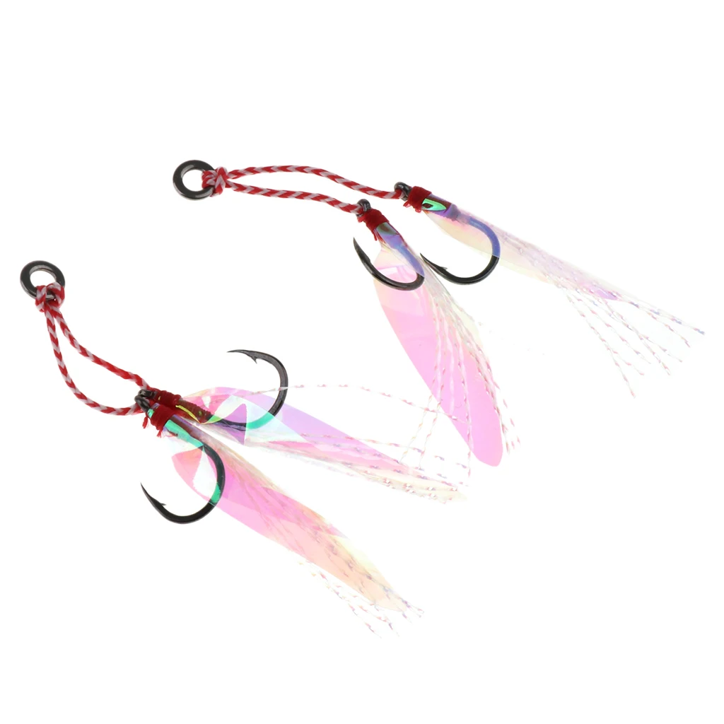 2Pcs Double Fish Hooks Jigging Assist Bait Fishing Hook With Shining PE Line High Carbon Steel Barbed Hook