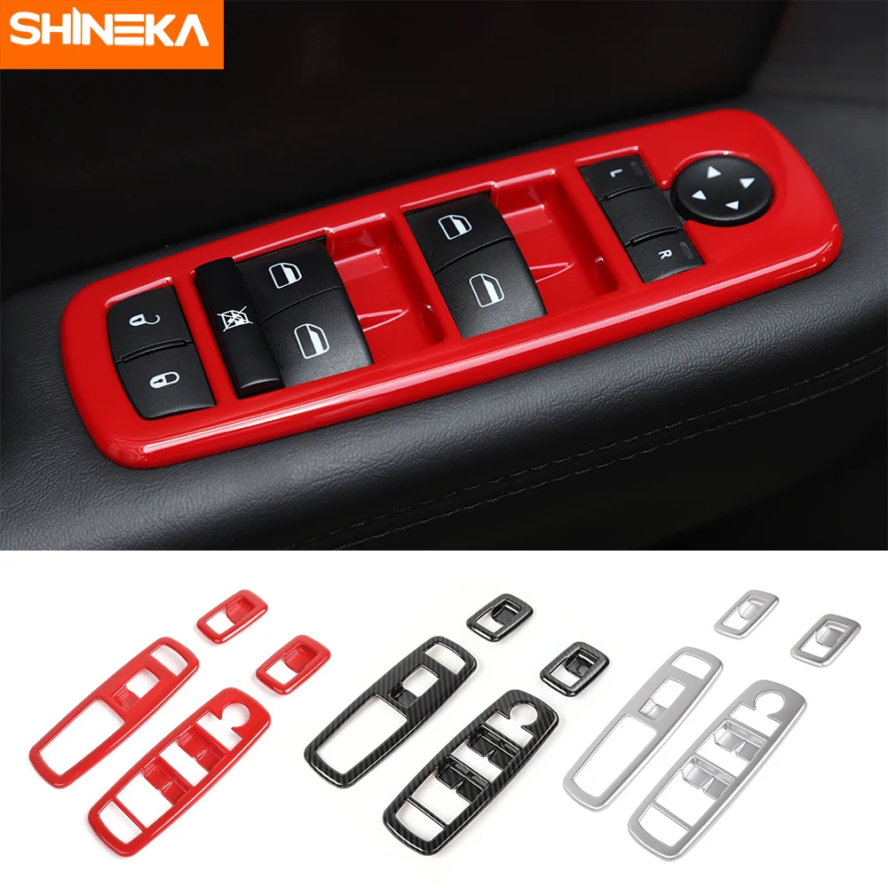 Red Carbon Fiber Window Lift Switch Panel Cover Trim for Dodge Challenger 2015+ Red Carbon Fiber Window Lift Switch Panel Cover Trim for Dodge Challenger 2015+