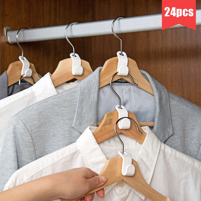 24pcs Wardrobe Space-saving Stack Hanger Hook Multi-function Coat Plastic Closet Rack Bedroom Storage | Дом и сад