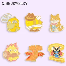Calcifer hurlements en mouvement château émail broche Collection feu elfe confondu canard boisson chien abeille travailleur Dragon chat broche bijoux femmes