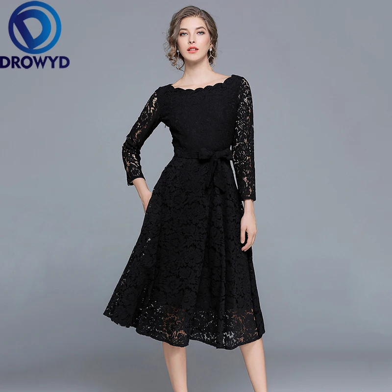 

Autumn Vintage Lace Midi Dress Women Casual Boho Long Sleeve O-Neck Floral Dress Elegant High Waist Club Party Dresses Vestidos
