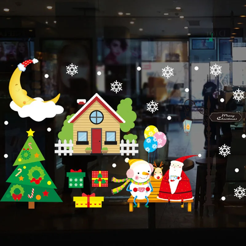 Новогодние настенные панно с Санта-Клаусом, наклейки на окна с оленями, декорированные рождественские наклейки на стену, стекло, снежинка, окно Diy Home Xm AA - Цвет: style 25