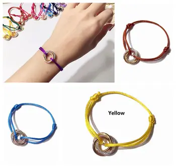 

Three Tone Color Round Colorful Rope Bracelet Zircon Stainless Steel Handmade Multi Circle Rope Bangle for Women Wedding Jewelry