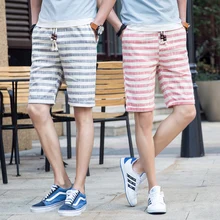 Летние мужские льняные повседневные шорты, мужские клетчатые полосатые льняные хлопковые шорты, Свободные повседневные пляжные шорты для мужчин, s большой размер 5XL