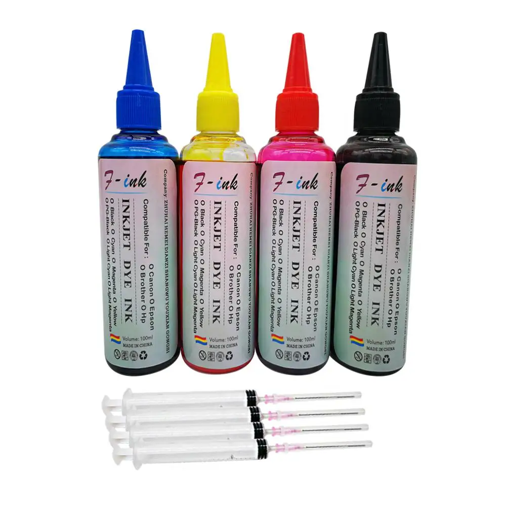 

F-INK 4x100ml Quality Dye Ink Compatible for Hp Canon Epson Brother Lexmark Inkjet Printers BK C M Y 4 Colors