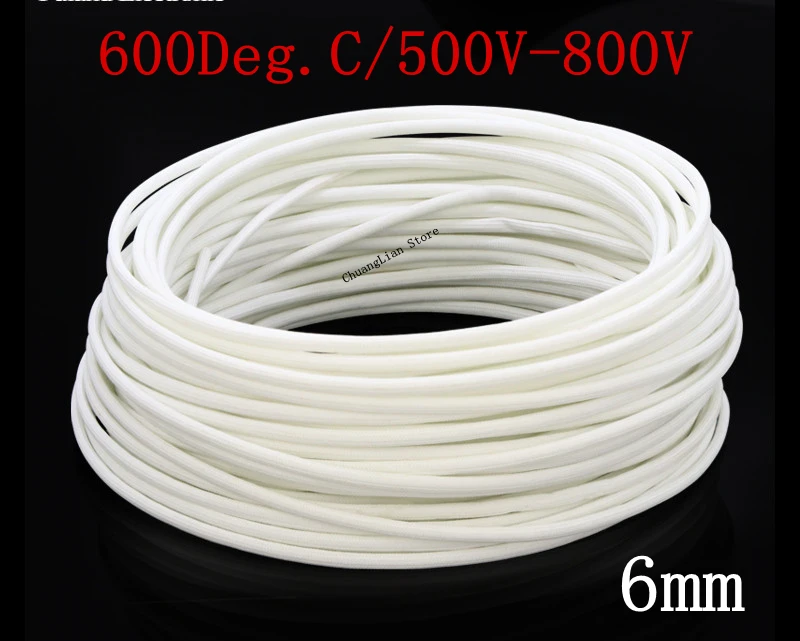 

Dia 6m Fiberglass Tube HTG Cable Sleeve Soft Chemical Fiber Glass Wire Wrap Protector Insulation High Temperature Pipe 600Deg