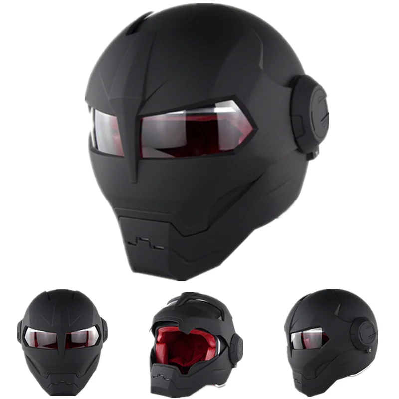 Черный мотоциклетный шлем Ironman монстр-робот Casco Moto Bobber Chopper Cafe для гонщика крутые