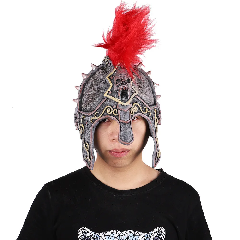 

Halloween Samurai Mask Red Feather Warrior Mask Helmet Cosplay Medieval Vintage Knight Battle Uniform Props Head Cover props