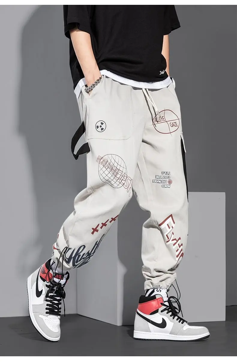 tan cargo pants Men Pants Spring and Autumn Cargo Pants Man Fashion Hip Hop Casual Pants Loose Korean Drawstring Men Joggers Sweatpants cargo sweatpants for men