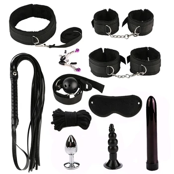 ruswi 8-11pcs Sex Toys for Couples Nylon BDSM Sex Bondage Set Leather Whip Handcuffs Metal Tail Anal Plug Vibrator Sex Products 2