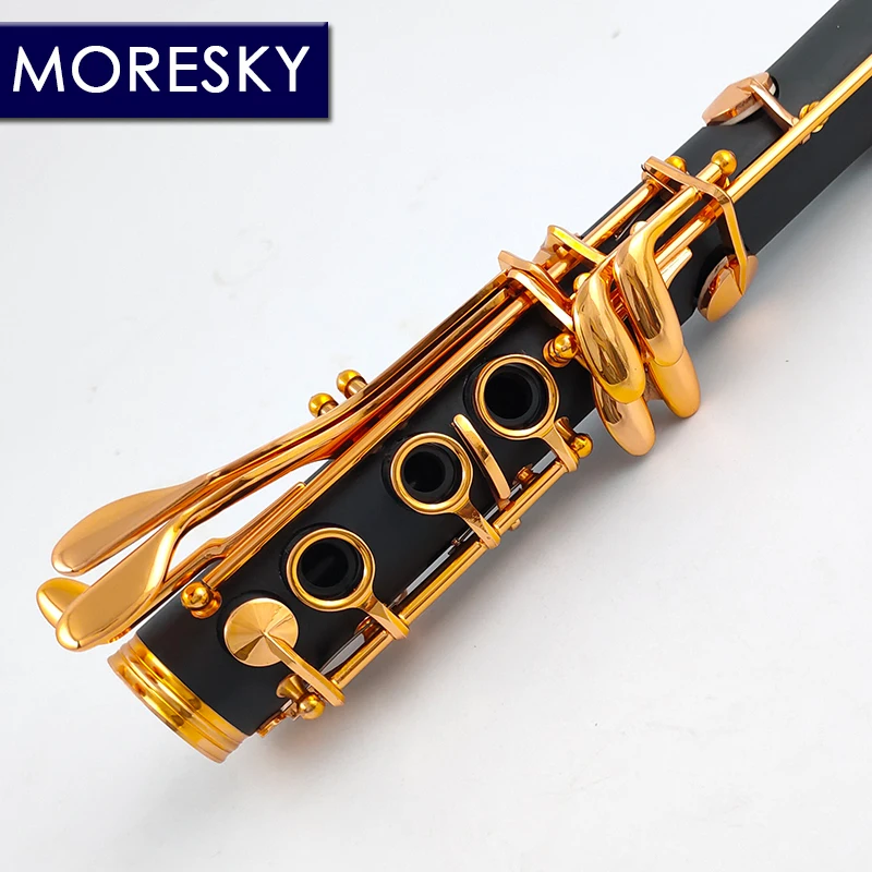 Clarinet woodwind instrument MORESKY Bb Clarinet Lacquer Gold 17 Keys Sib Klarnet Black Clarinete E111