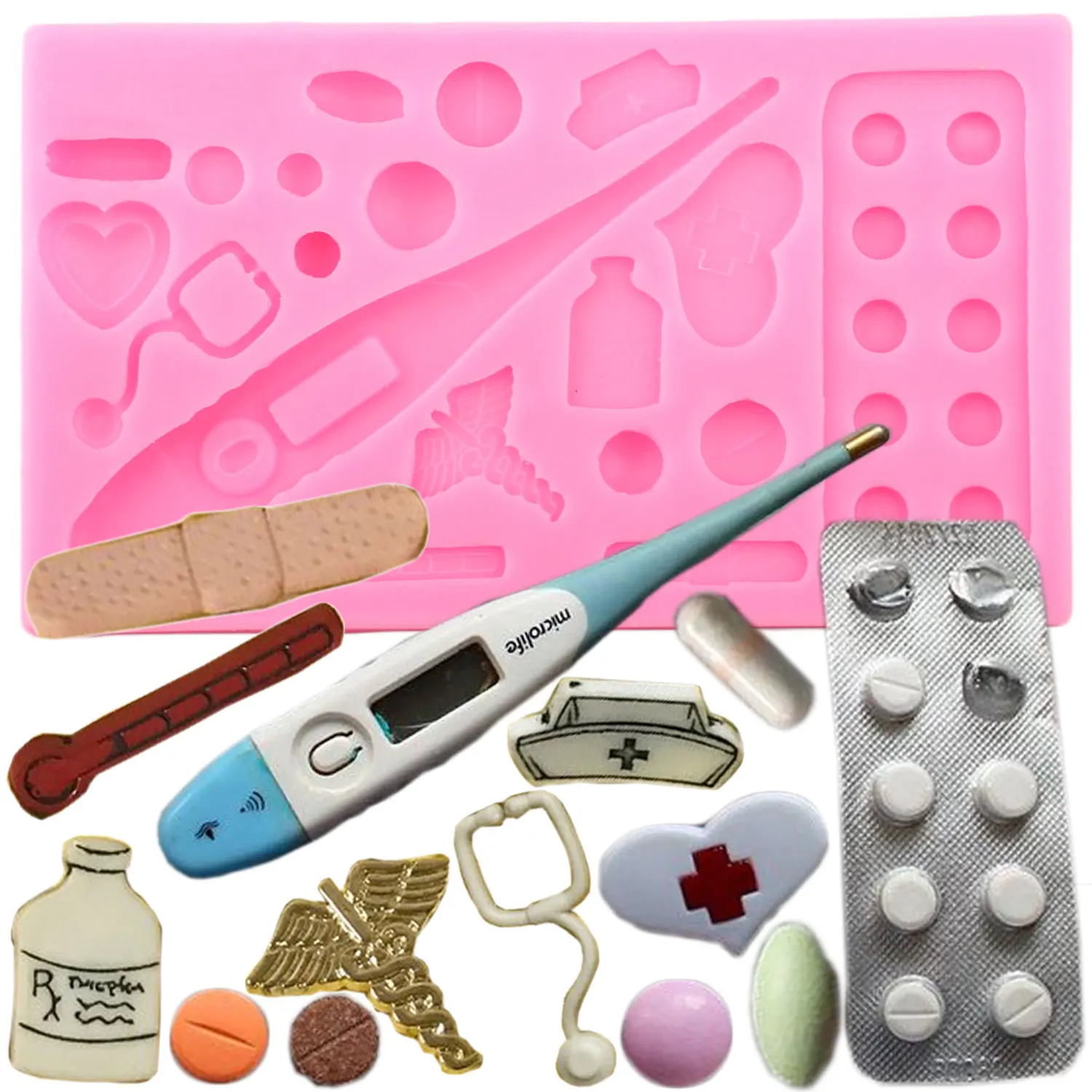 

Medical Silicone Molds Hat Bottle Heart Medicine Cupcake Topper Fondant Mould Cake Decorating Tools Chocolate Candy Clay Moulds