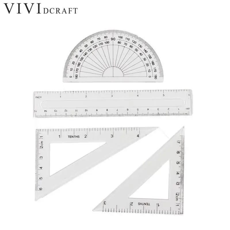 4 шт./компл. качество Управление школьников канцелярских принадлежностей Линейка в виде геометрических фигур Математика канцелярские доступная школьный комплект транспортир квадратный S7H8