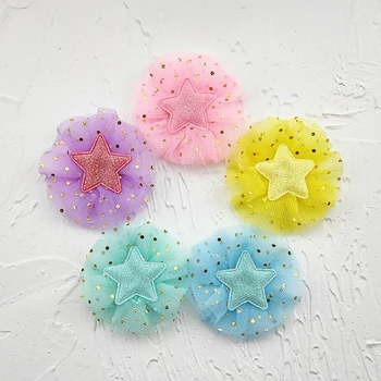 

6.5cm 20pcs/lot DIY Handmade Shiny Flower with star Padded Applique for Children's hair Clip Accessories