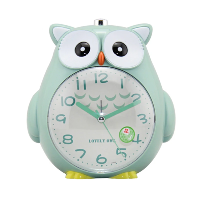 Cute Cartoon Owl Children Student Wake Up Alarm Clock Bedroom Bedside Clock Mute Sweeping Glowing Metal Cartoon Without Battery alarm clock
