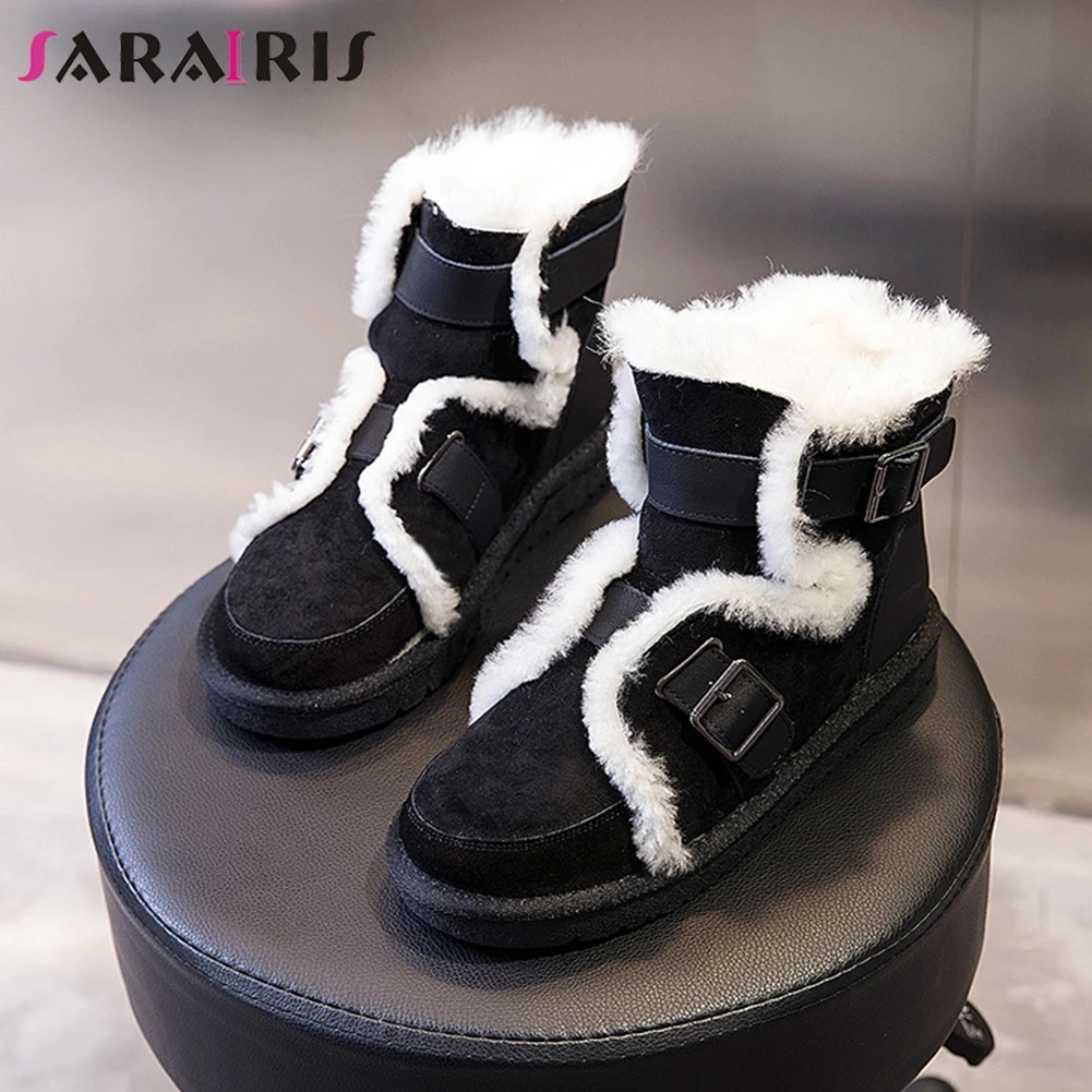 

SARAIRIS New Brand Ladies Winter Warm Ankle Snow Boots Women Casual Low Heel Boots Ankle Fur Shoes Woman