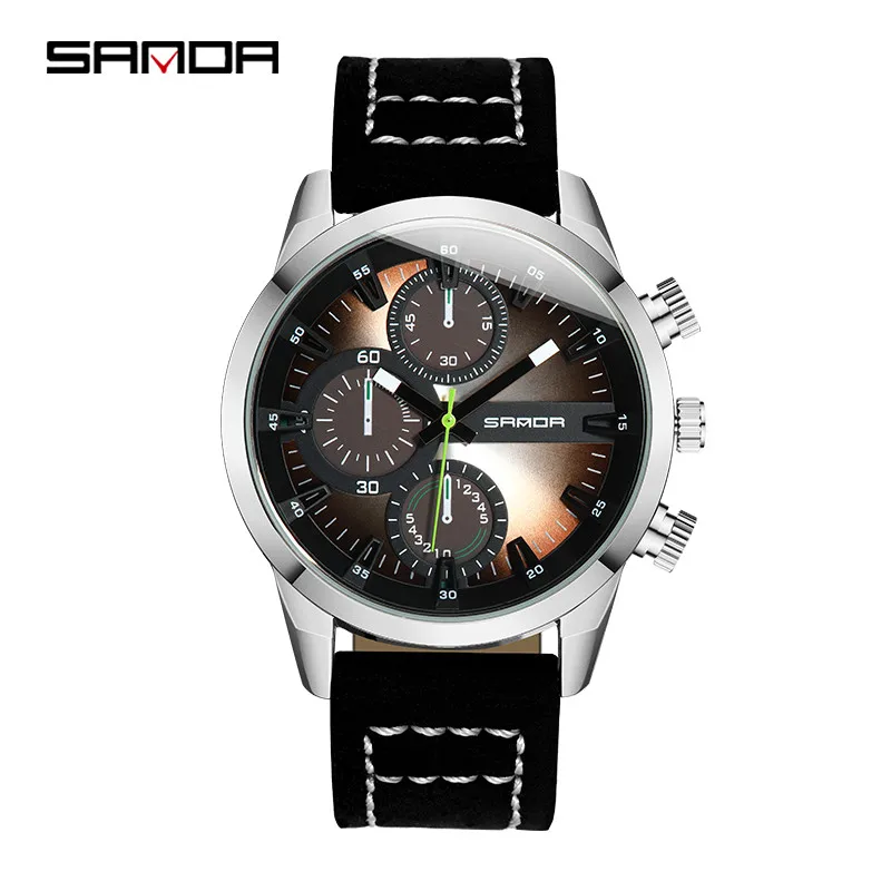 Silver SANDA новые мужские часы с кожаным ремешком мужские водонепроницаемые кварцевые часы мужские модные повседневные спортивные часы наручные часы Relogio Masculino - Цвет: Silver