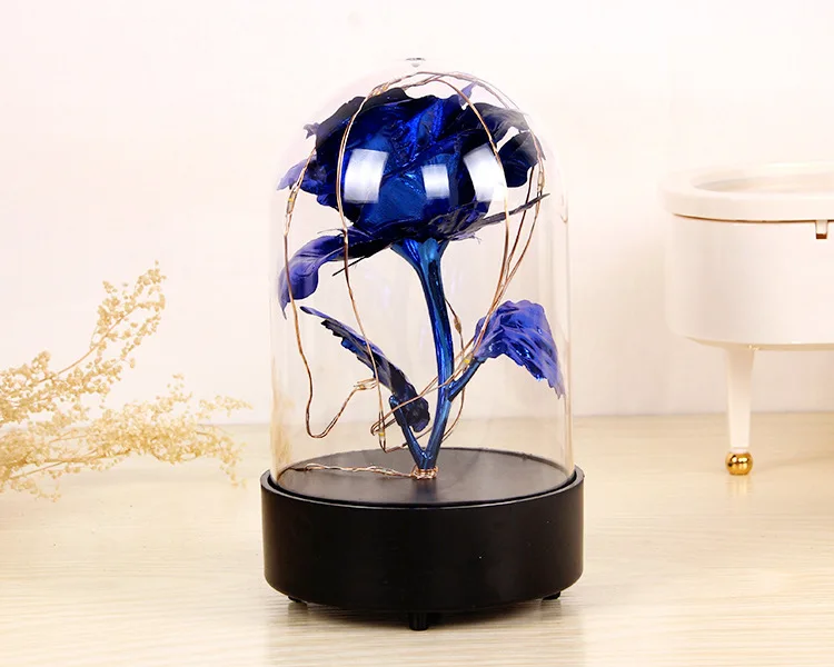 S Blue Rose Light Лидер продаж, красивая и чудовищная Роза из золотой фольги, светодиодный светильник, искусственные цветы в стеклянном куполе, вечерние украшения, подарок для девочек - Цвет: S Blue Rose Light