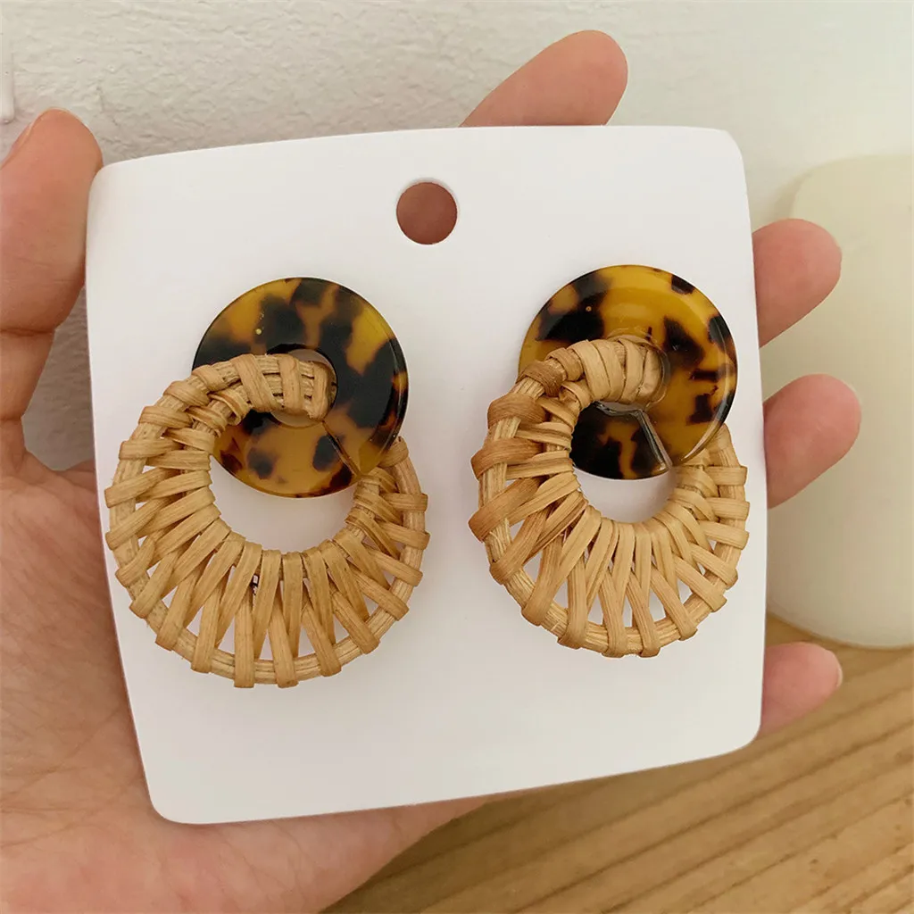 Серьги для женщин массивные женские акриловые Ротанговые круглые