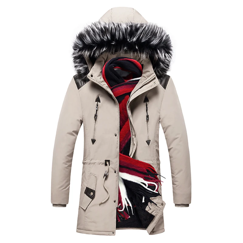 Мужские парки с меховым капюшоном, Длинная зимняя куртка с хлопковой подкладкой, брендовая одежда, мужская Толстая теплая ветровка, модные пальто