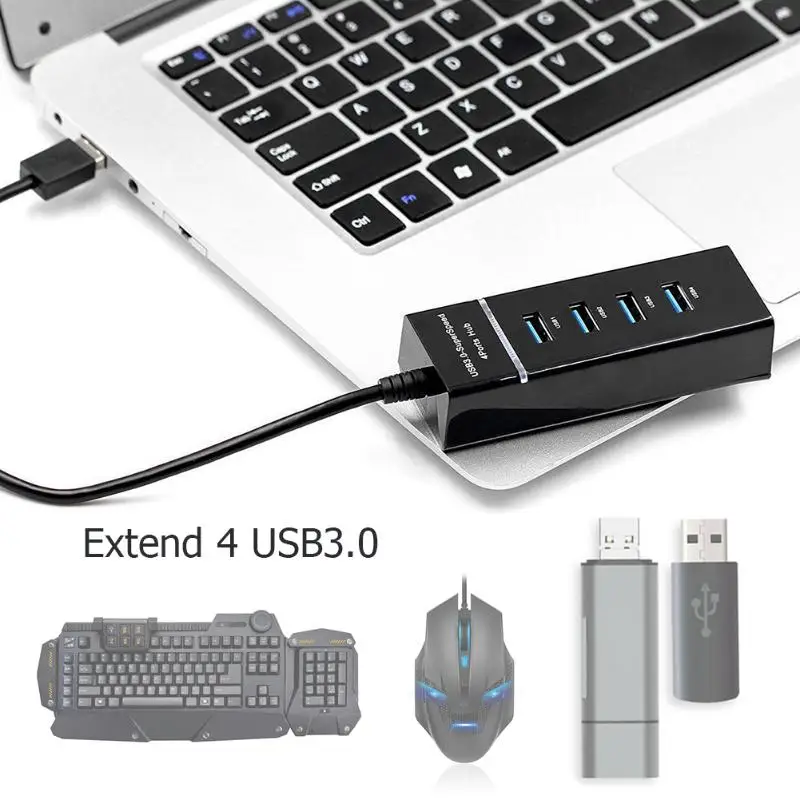 4 порта USB 3,0 концентратор широко совместимый высокоскоростной 5 Гбит/с USB разветвитель адаптер расширитель кабель для ПК ноутбук компьютер