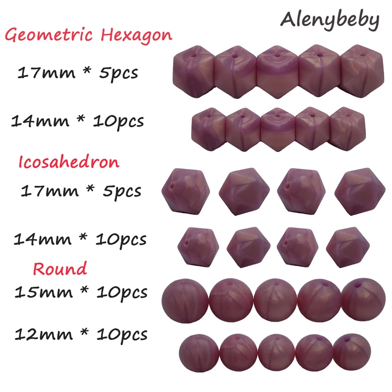 dark pearl pink 50pcs DIY Silicone Beads Teether Set Baby Teething Hexagon Round Icosahedron Food Grade Beads BPA Free Care Necklace Making Toy - Цвет: dark pearl pink