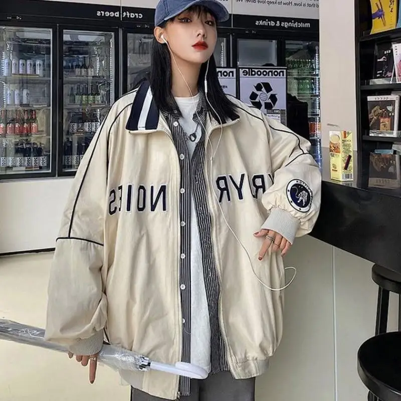 

Women's Windbreaker Baseball Uniform Retro Stand Collar Loose Thin Section Lazy Style Korean Wild Short Jacket
