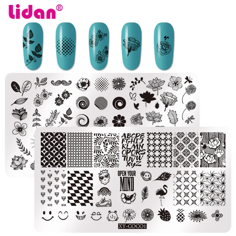 

1Pc stainless steel Nail Stamping Template Flower Animal Geometry Love Valentine's Day Rectangle Nail Art Stamping Plate