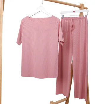 

2Pieces Set Women Short Sleeve Two Piece Set Top and Pants Summer Two Pieces Suit Female Casual Home Wear Women 2 Piece Outfits