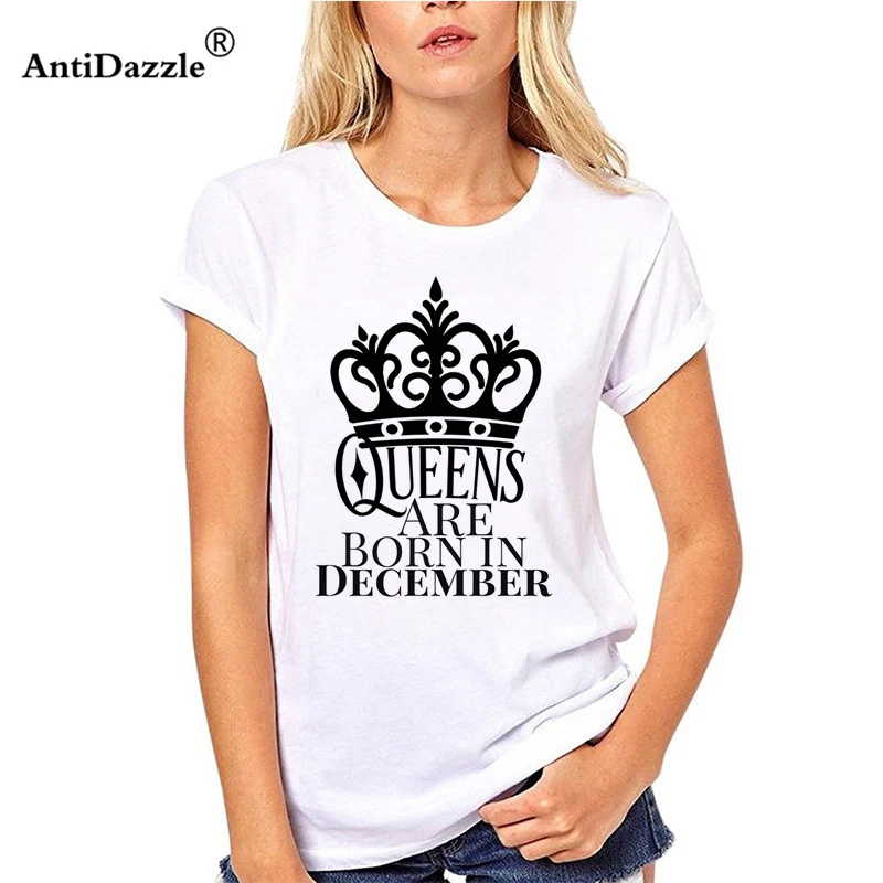Antidazzle азиатские Размеры летние QUEENS рождаются в декабре футболка с круглым вырезом, футболка с короткими рукавами Для женщин Футболки-топы