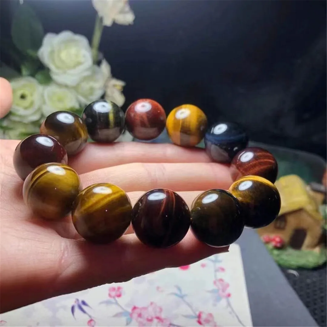 

Браслет из натурального радужного тигрового глаза, ювелирное изделие для женщин и мужчин, подарок на исцеление богатства, хрустальные бусины, каменные нити AAAAA, 18 мм