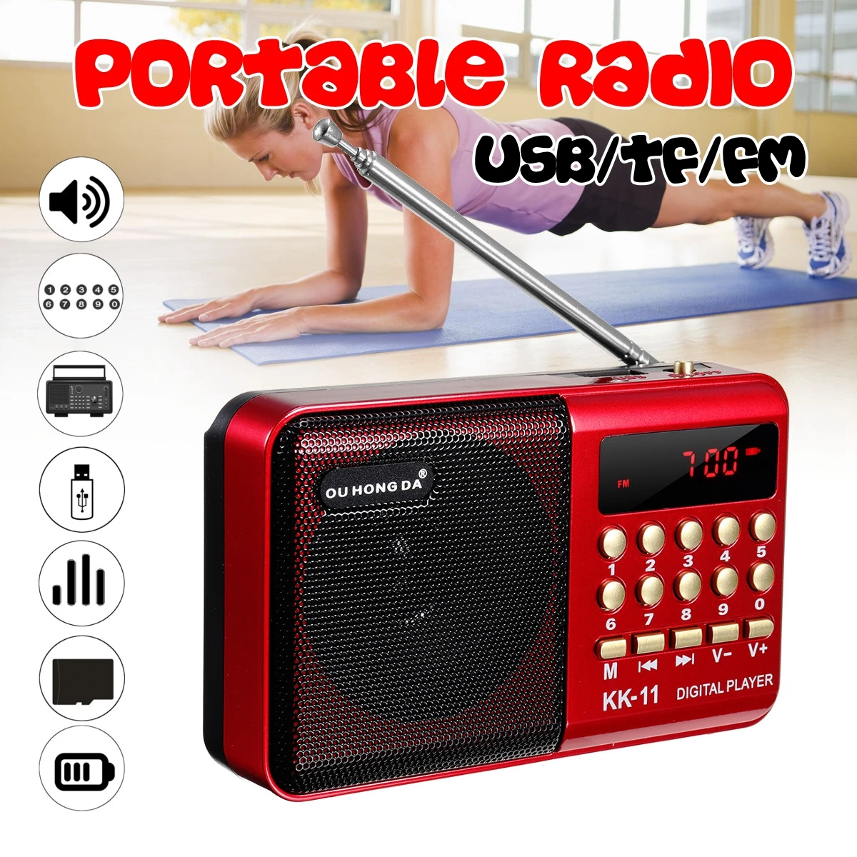 Мини портативный радио Ручной цифровой FM USB TF MP3-плеер динамик перезаряжаемый Мини портативный радио Ручной цифровой FM USB TF MP3-плеер динамик перезаряжаемый