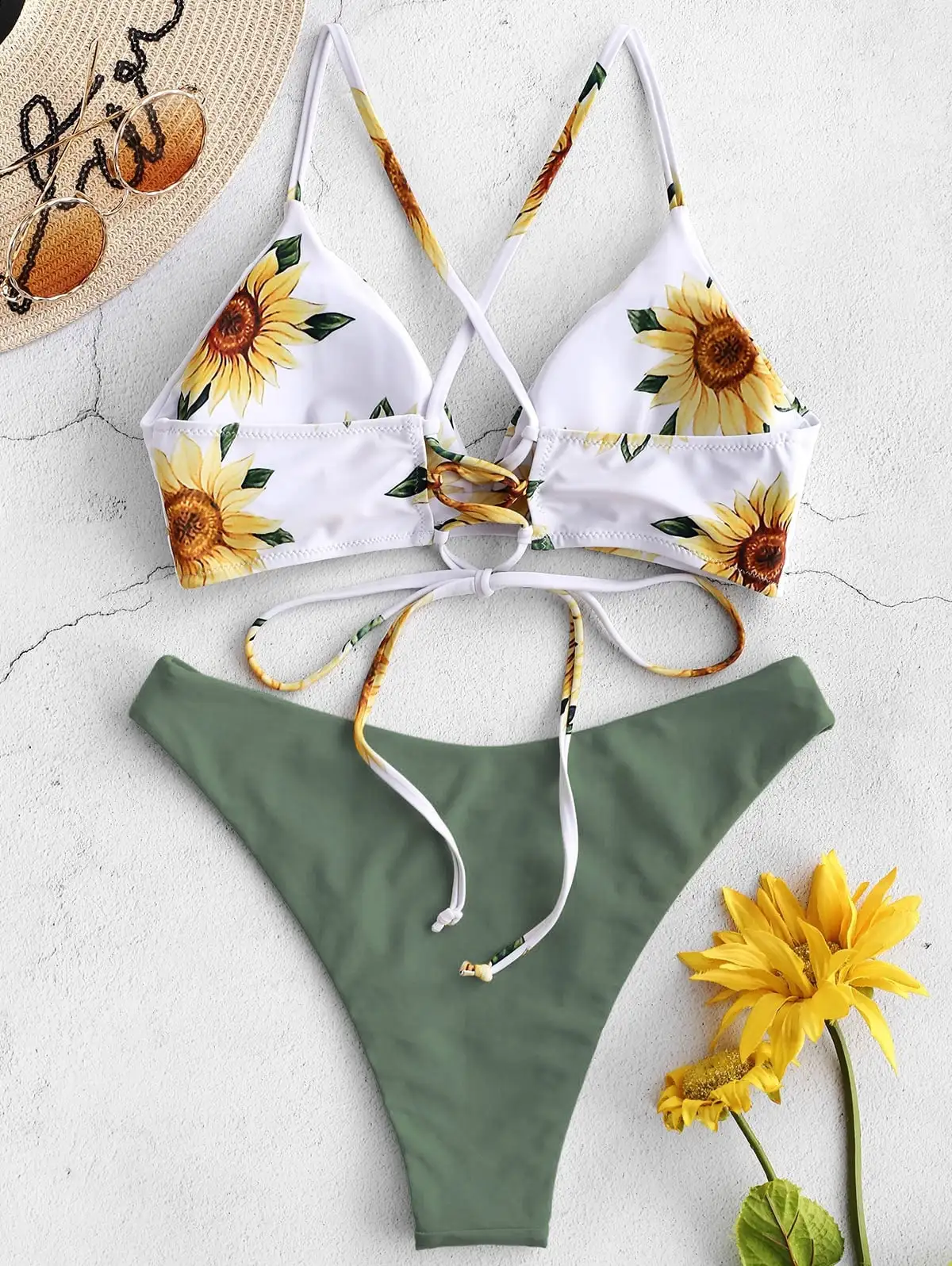 Sunflower Printed Bikini Set Sexy Swimwear Women Mujer Push Up Padded Biquini Bathers Bandage Bathing Suit Swimsuit Bikini