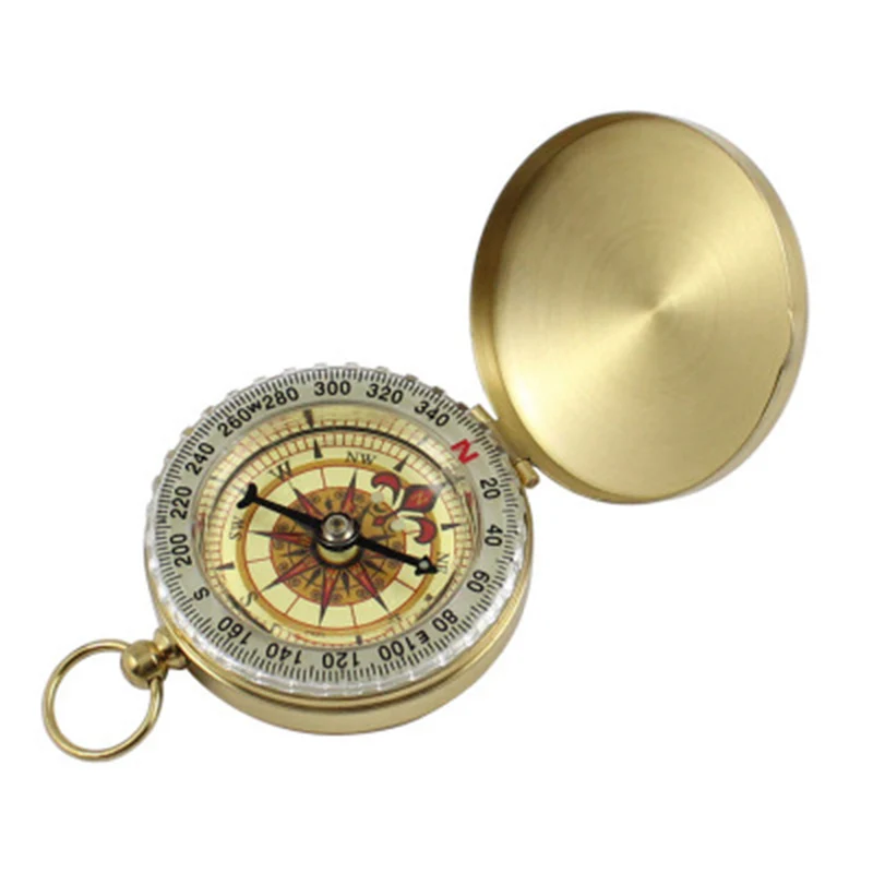 Outdoor Portable Pure copper clamshell compass with luminous pocket watch compass multi-function metal measuring ruler tool