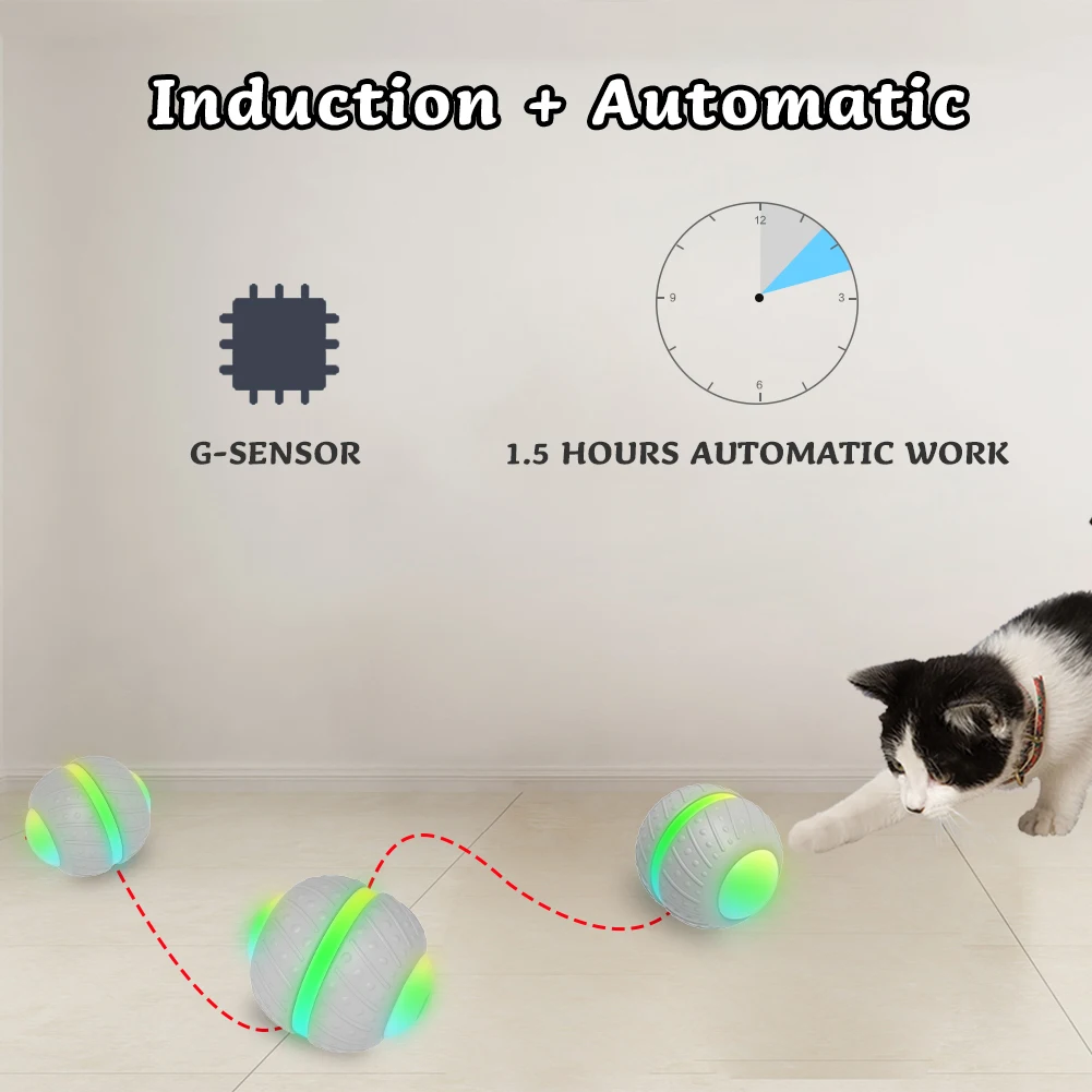 BENTOPAL-- Smart Interactive Cat Toy Balls Automatic Interact Rolling Wicked Ball  Self Rotating Pet Cat Balls USB Rechargeable