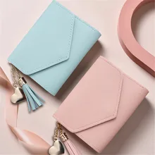 

Pu Leather Women Business Card Holder Credit Card Bag Wallet Ladies Short Tassel Coin Purse Pure Color Tri-Fold Wallet