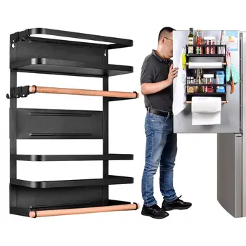 

Magnetic Adsorption Refrigerator Side Rack Kitchen Organizer Multi-function Storage Holder Kitchen Paper Towel Shelf Rack Organi