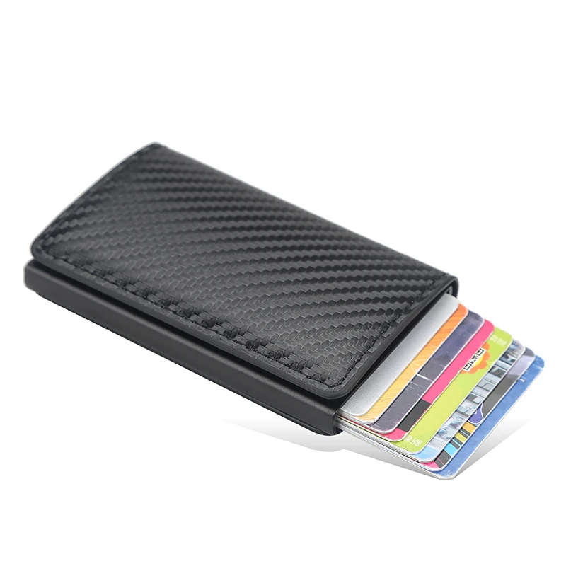 New Carbon Fiber Rfid Blocking Men's Credit Card Holder Leather Bank