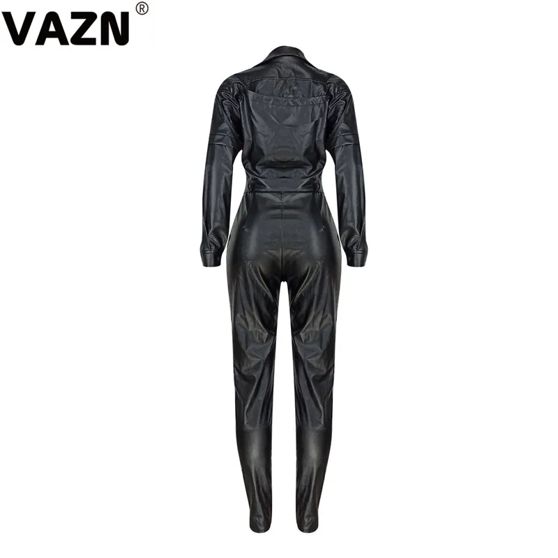 VAZN YD8141 черные однотонные облегающие длинные штаны сексуальные женские комбинезоны с отложным воротником с длинным рукавом Спортивные костюмы длинный комбинезон