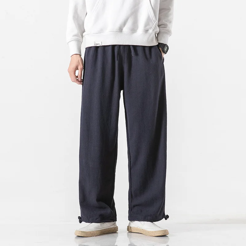 

2019 Summer Wear Japanese-style Loose And Plus-sized Men's Solid Color Chinese Style Cotton Pants Men'S Wear Pumping Rope Beam F
