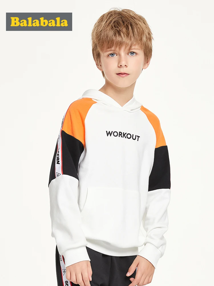 

Balabala Boys hooded sweater 2019 new autumn clothes big children's shirt contrast color stitching letters printing boys