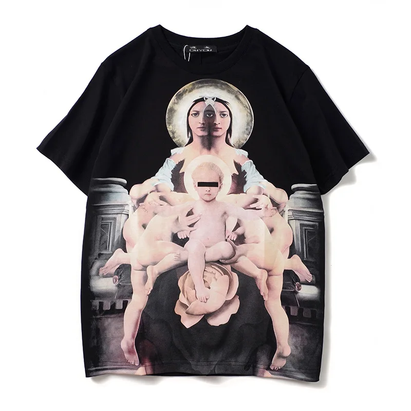 

DUYOU Mens Ghosting Maria and her children Printed Short Sleeve T Shirts Summer Casual Cotton Tshirt Hip Hop Streetwear Top Tees