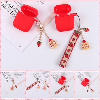 

luxury Love strawberry bell Cartoon keychain For AirPods bag Accessories headphone Case jewelry keyring Silicone Earphone Cover