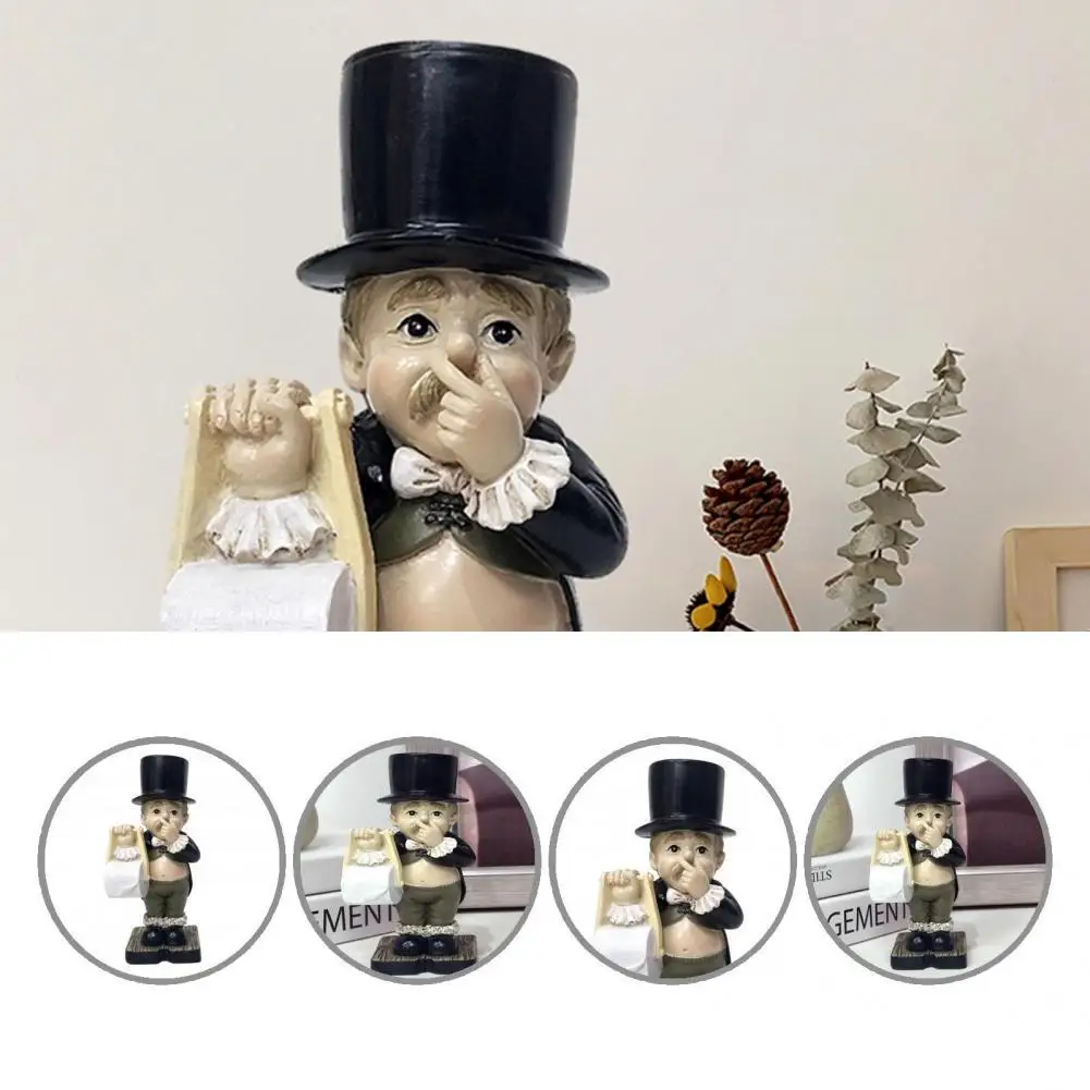 Comical Intricate Detailing Toilet Butler Statue Stable Resin Home
