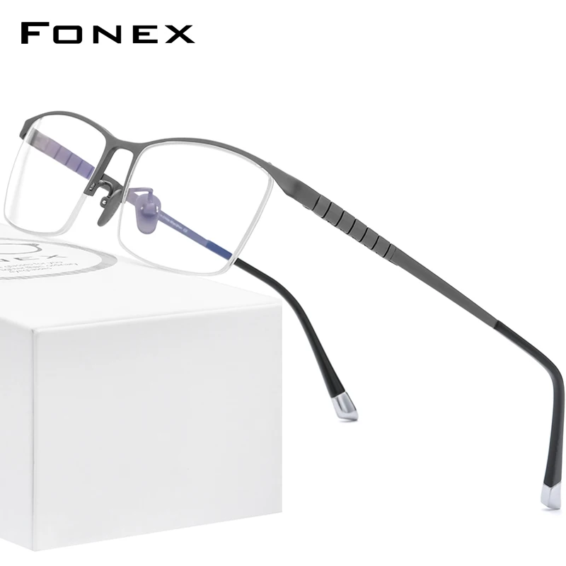 

FONEX Pure Titanium Glasses Men Square Eyewear 2020 New Male Half Optical Frames Myopia Prescription Eyeglasses 85640
