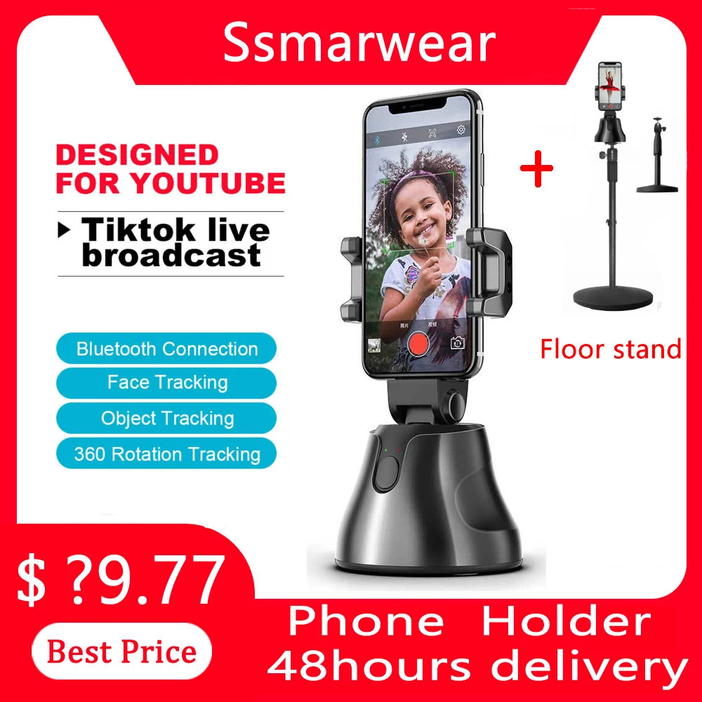 360° Smart Gimbal Face Tracking Camera Tripod Auto Following Selfie Robot Cameraman support Ios & Android Phone for Vlog Live