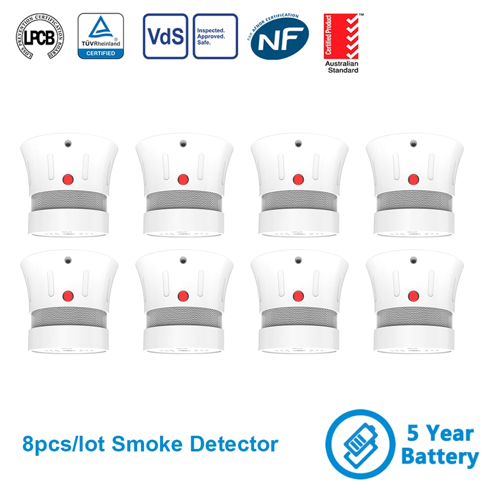 

CPVan FSD001 8pcs/lot Mini Smoke Detector 5 Years Battery EN14604 Listed CE Certified Smoke Sensor Fire Alarm Low Battery Alert